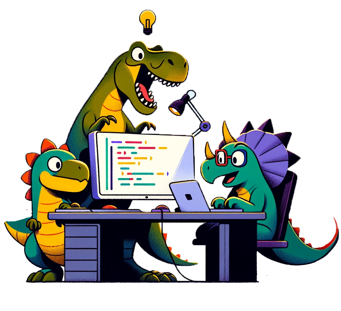 Dinosaurs Coding Around A Table
